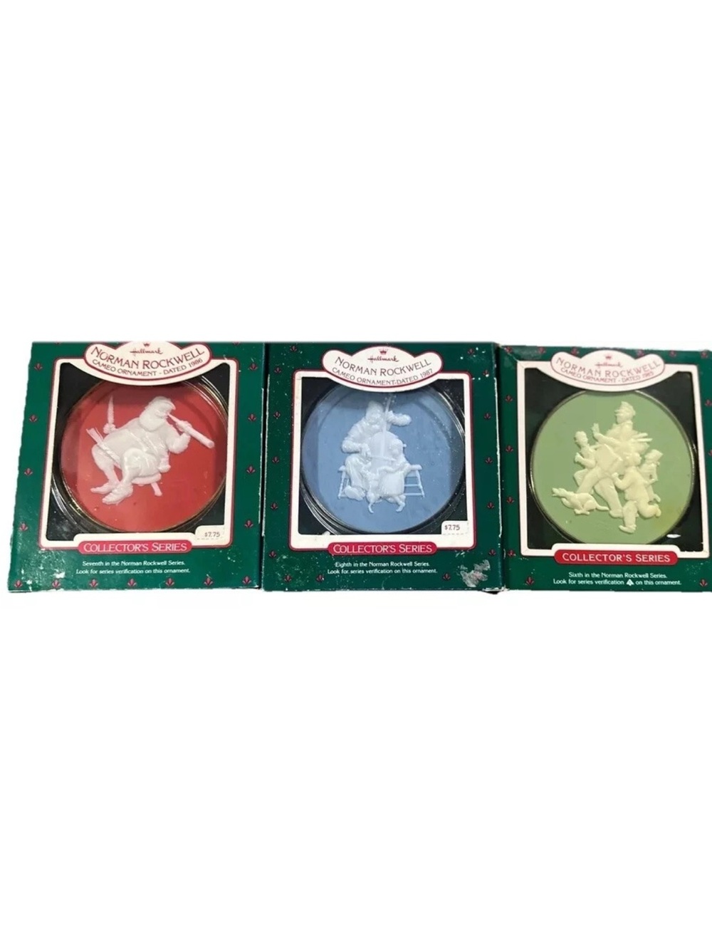 Hallmark Norman Rockwell Cameo Ornament Set of 3 Vintage Christmas 1985-1987